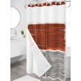 thumbnail image 3 of No Hook Shower Curtain with Snap-in Liner, Brown Striped Waterproof Fabric Bathroom Curtains, Farmhouse Stripes Modern Abstract Art Bath Curtains & Mesh Top Window Stand Up Stall 36"x72", 3 of 9