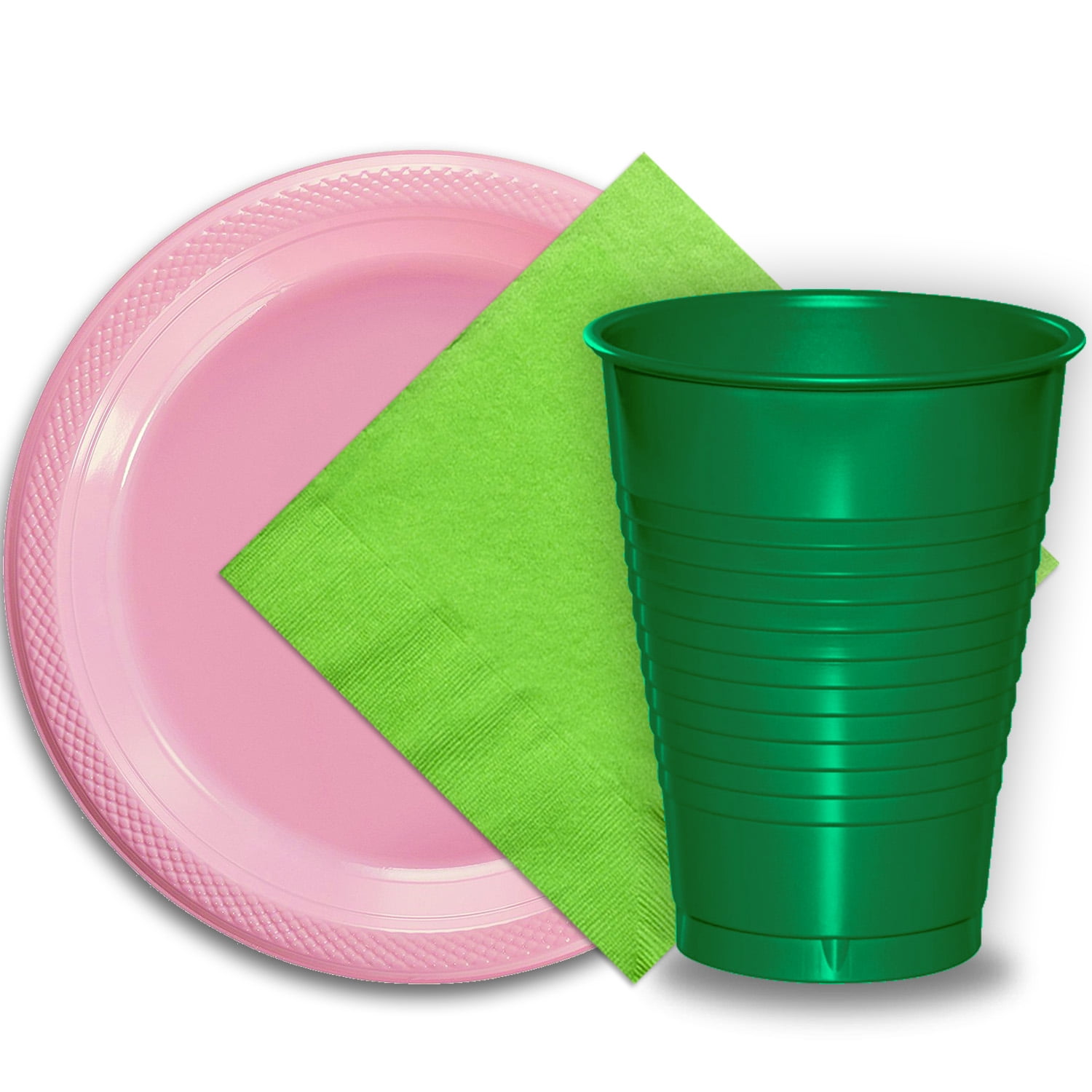 green paper plates and cups