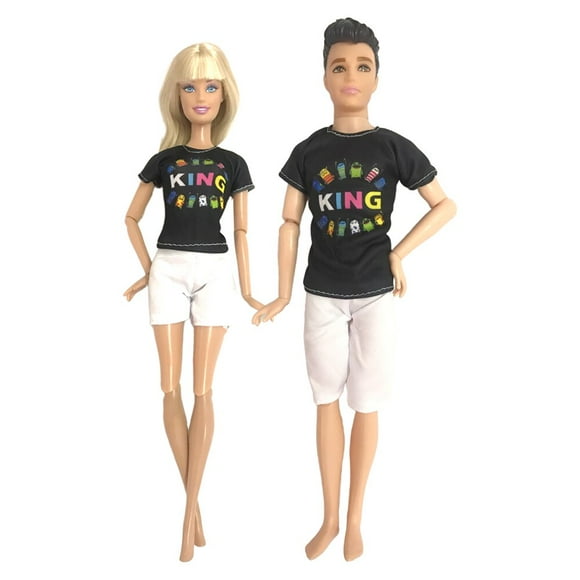 2 Sets Summer Black Couple Outfit Dress Party Clothes For Barbie For Ken Doll Boy Accessorie 011A
