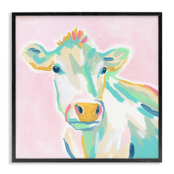 Stupell Industries Contemporary Pastel Cow Black Framed Giclee Art, 12 x 12, by June Erica Vess
