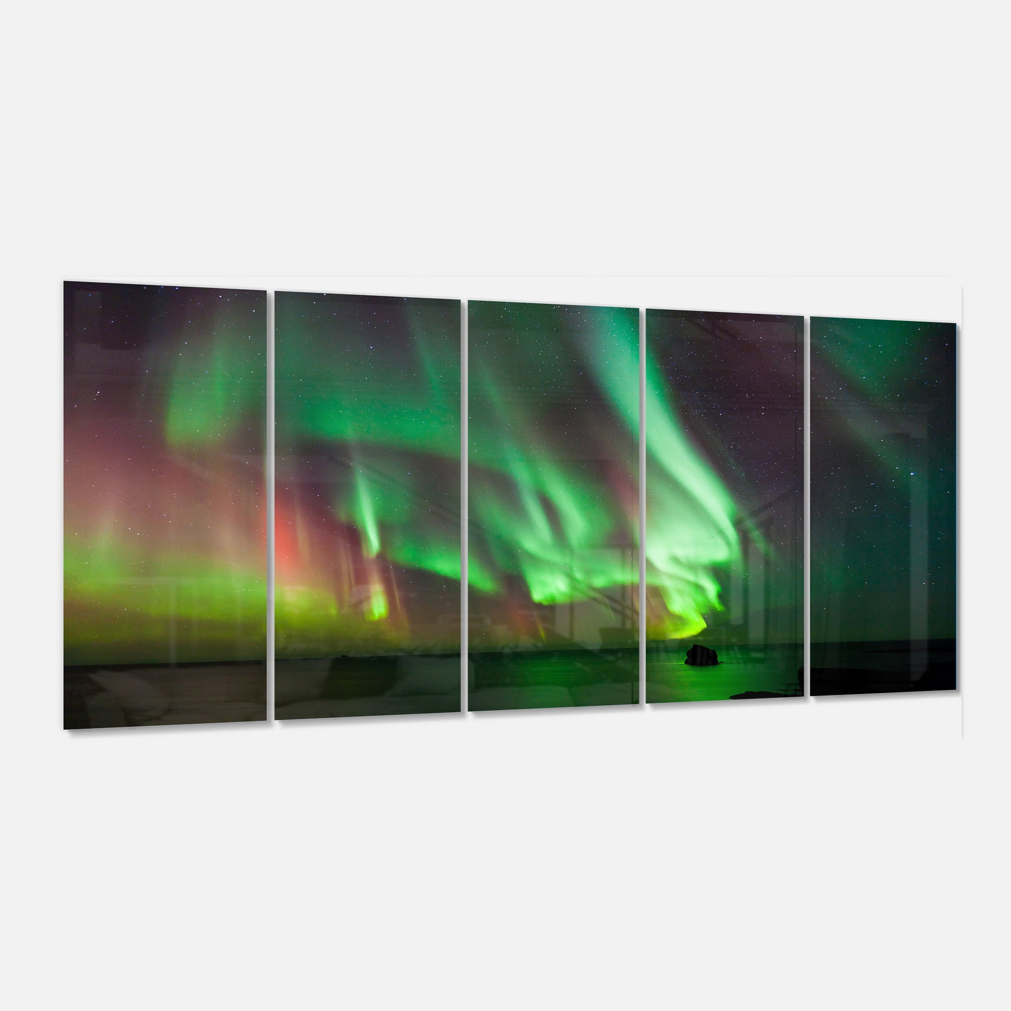 Designart 'Green Northern Lights Aurora ' Multipanel Large Abstract Metal Wall Art