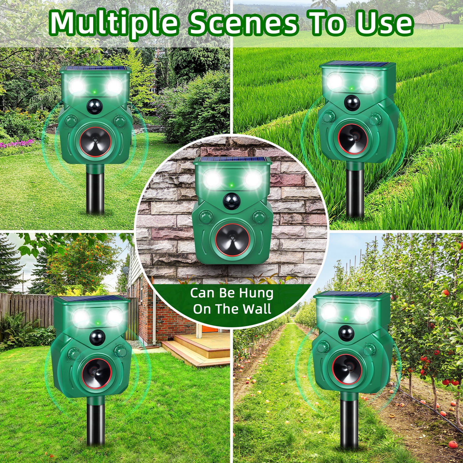 JahyElec Ultrasonic Animal Repeller, 2 Packs Solar Powered Cat Repellent Outdoor with Motion Sensor Waterproof Deer Repellent Devices with LED Flash Light