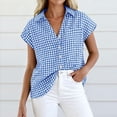 thumbnail image 6 of Craaazy Women's Short Sleeve Tops Gingham Print Tie Front Collared Button Down Shirts for Casual Daily Wear, 6 of 6
