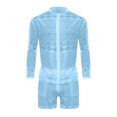thumbnail image 2 of xiaxaixu Men's Summer 2 Piece Outfits Long Sleeve Hollow Out Button Down Shirt + Shorts Set Tropical Suits, 2 of 6
