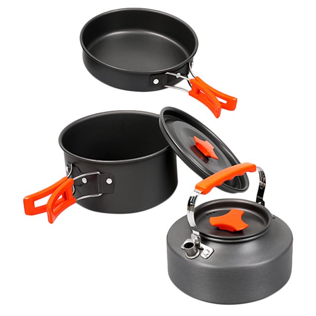 STRANDCHIC 1ensemble Kit de Cuisine de Camping Extérieur Noir en Alliage d'Aluminium Pot Poêle Outil de Cuisson Portable pour Pique-Nique Randonnée