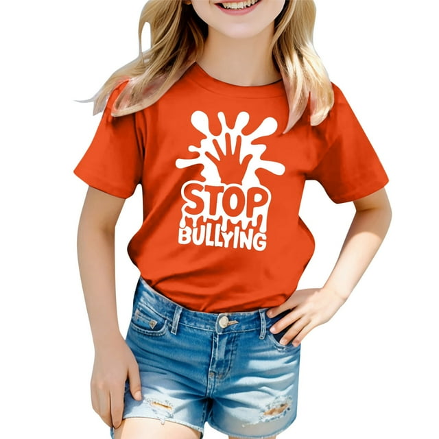 MEZZALL T-Shirt Imprimé Respirant Décontracté de Mode pour Filles, T-Shirts Graphiques, Hauts, Orange, 8-9 Ans