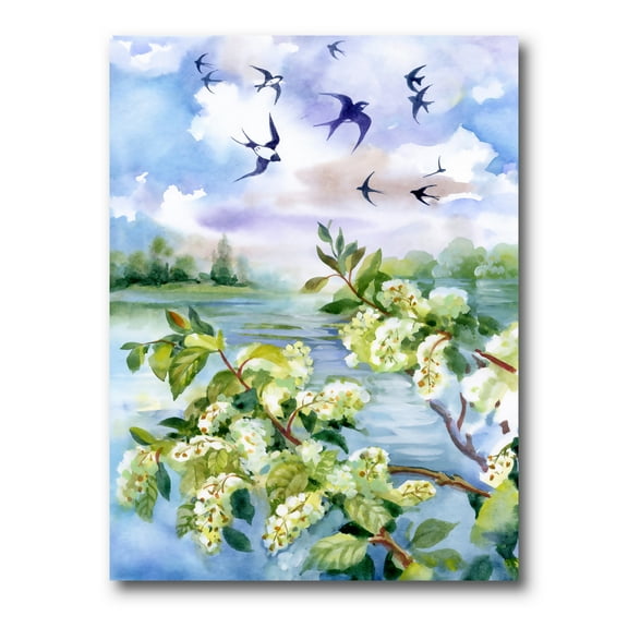 Flowers of The Cherry Blossoms On A Spring Day Landscape 8 in x 12 in Painting Canvas Art Print, by Designart