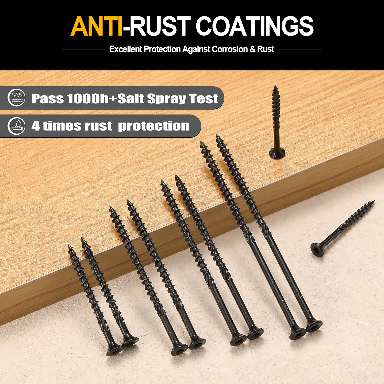 240pcs Black Deck & Wood Screws Assortment Kit, #8 x 1 - 1/ 2", #8 x 2", #10 x 3" Sizes, Epoxy - Coated for Rust Resistance, Torx Drive Head, T25 Star Bit Included, Ideal for Outdoor Decking,