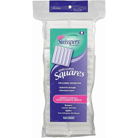 4 Pack Swisspers 100% Cotton Squares Quilted Interwoven Layes Lint Free,160 Count