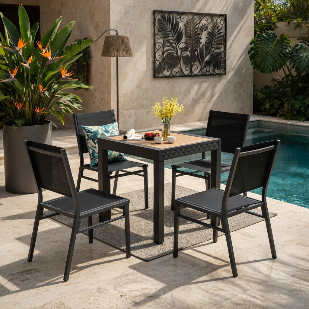 Hommoo 2-Pack Outdoor Dining Chairs, Breathable Mesh Back & Seat, Lightweight Aluminum Frame, Rust-Resistant for Patio, Porch, Poolside & Indoor Use, Black
