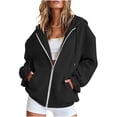 thumbnail image 2 of CQONEPT Women's Zip up Hoodie Jackets Long Puff Sleeve Fashion Jackets Drawstring Fall Winter Comfortable Sweatshirts with Pocket BlackXL, 2 of 6