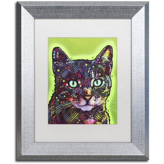 Trademark Fine Art "Watchful Cat" Canvas Art by Dean Russo, White Matte, Silver Frame
