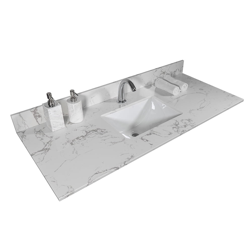Private Jungle 43"x22" Marble Vanity Top with Under Mount Rectangle Bowl, Single Faucet Hole, White Private Jungle 43"x22" Marble Vanity Top with Under Mount Rectangle Bowl, Single Faucet Hole, White