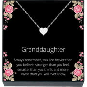 SheridanStar Granddaughter Heart Pendant Necklace Jewelry Gift for Little Girls, Teens, Tweens, Kids Christmas Present Stocking Stuffers (Silver)