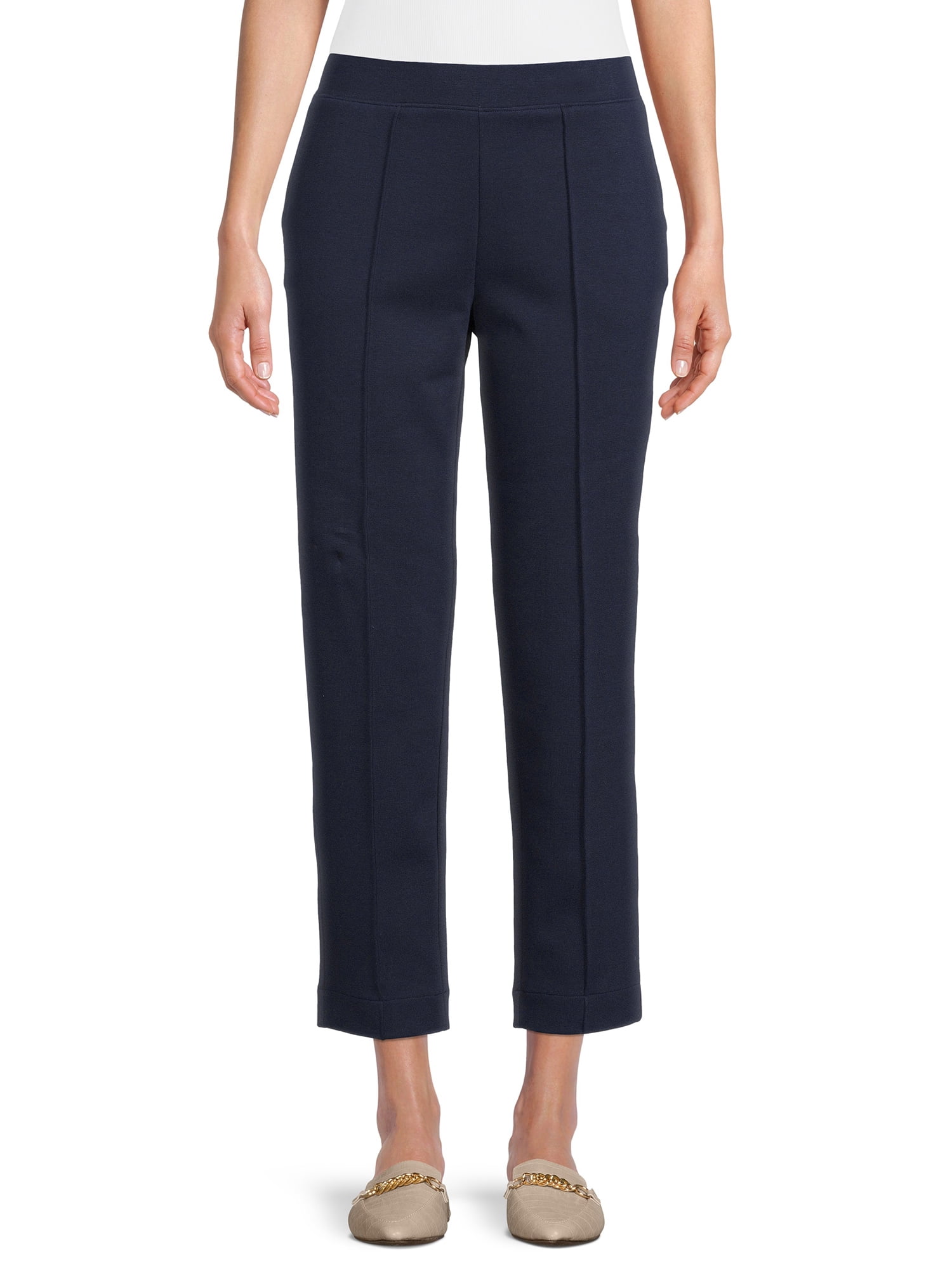 Time and Tru Women's Cropped Pintuck Pull On Knit Pants