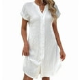 thumbnail image 3 of Women Linen Dress Spring Summer Casual Cap Sleeve V Neck Midi Button Down Shirt Dresses White XL, 3 of 6