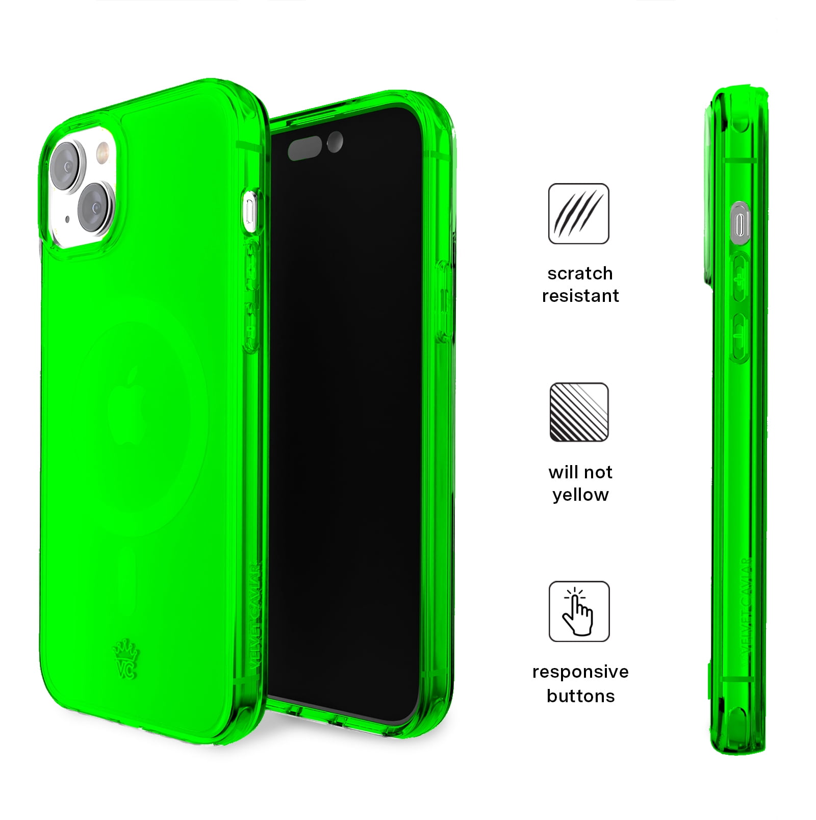 VELVET CAVIAR Neon Green iPhone 15 Case - Compatible with MagSafe - Clear Protective Phone Cases