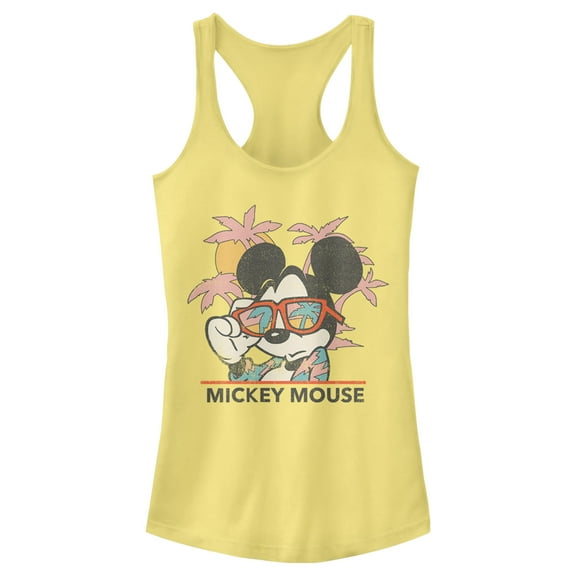 Junior's Mickey & Friends Beach Ready Mickey Mouse Racerback Tank Top Banana Large