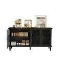 thumbnail image 3 of 60" Antique Buffet Cabinet with Floral Carvings with Solid Wood Legs&Antique Brass Handles&Adjustable Shelves, TV Stand for 65''+ TV, Sideboard for Living Room,Dining Room (Black), 3 of 40