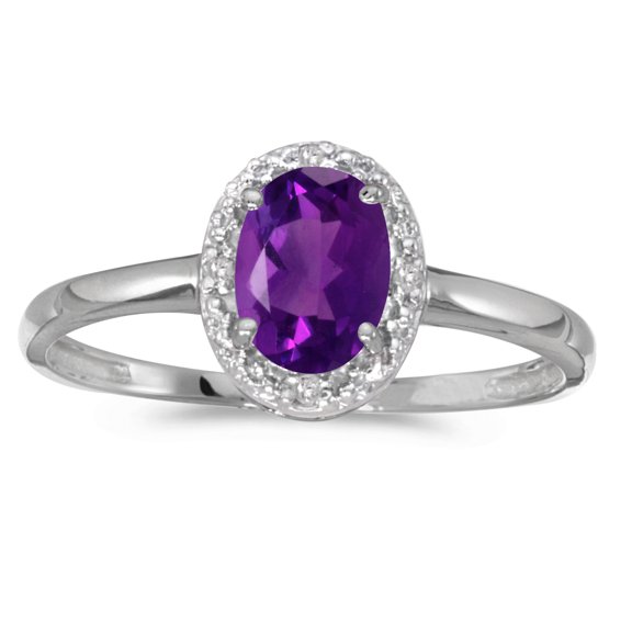 14k White Gold Oval Amethyst And Diamond Ring