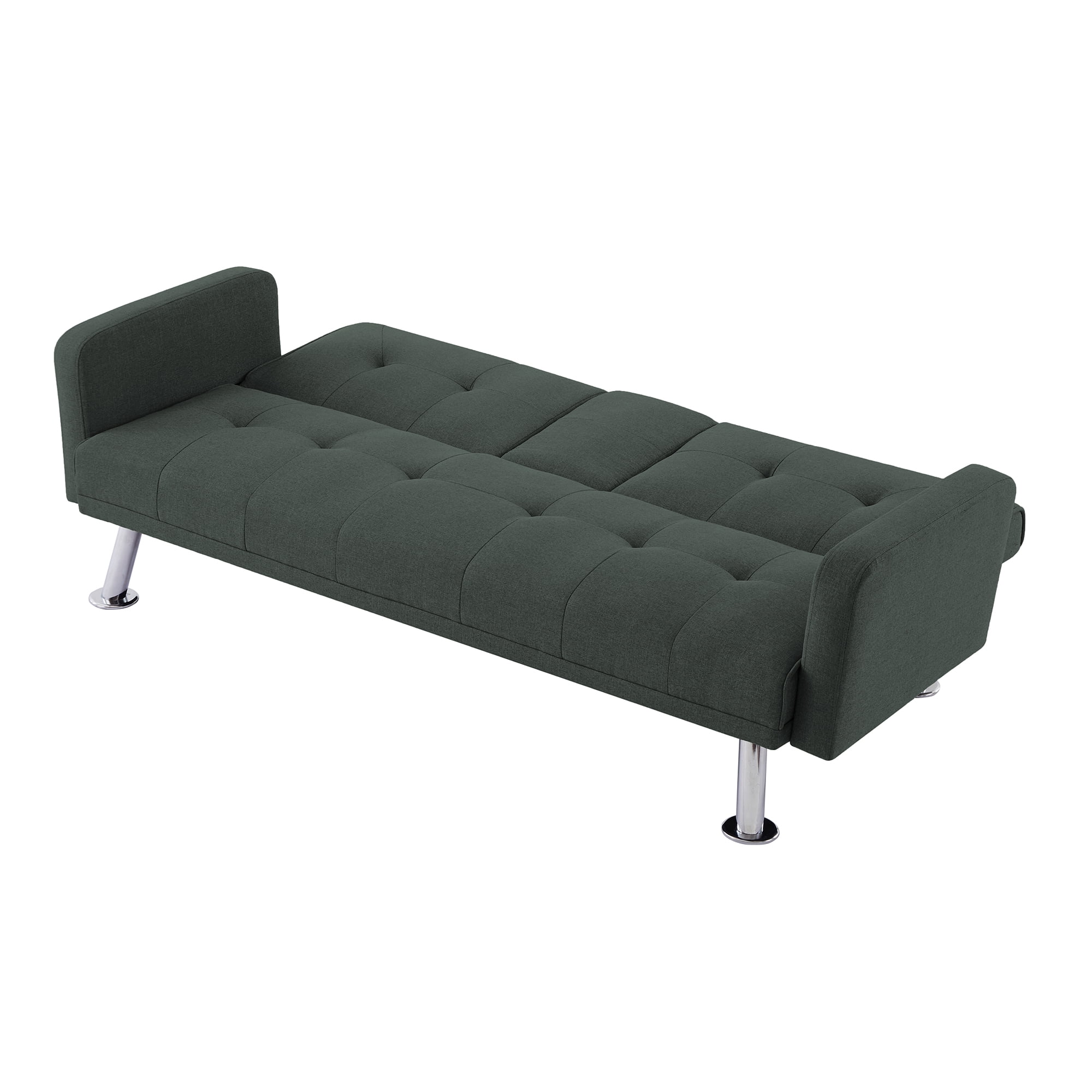 Aukfa Futon Tufted Back Convertible Sofa with 2 Cup Holders - 72" Twin -Dark Gray