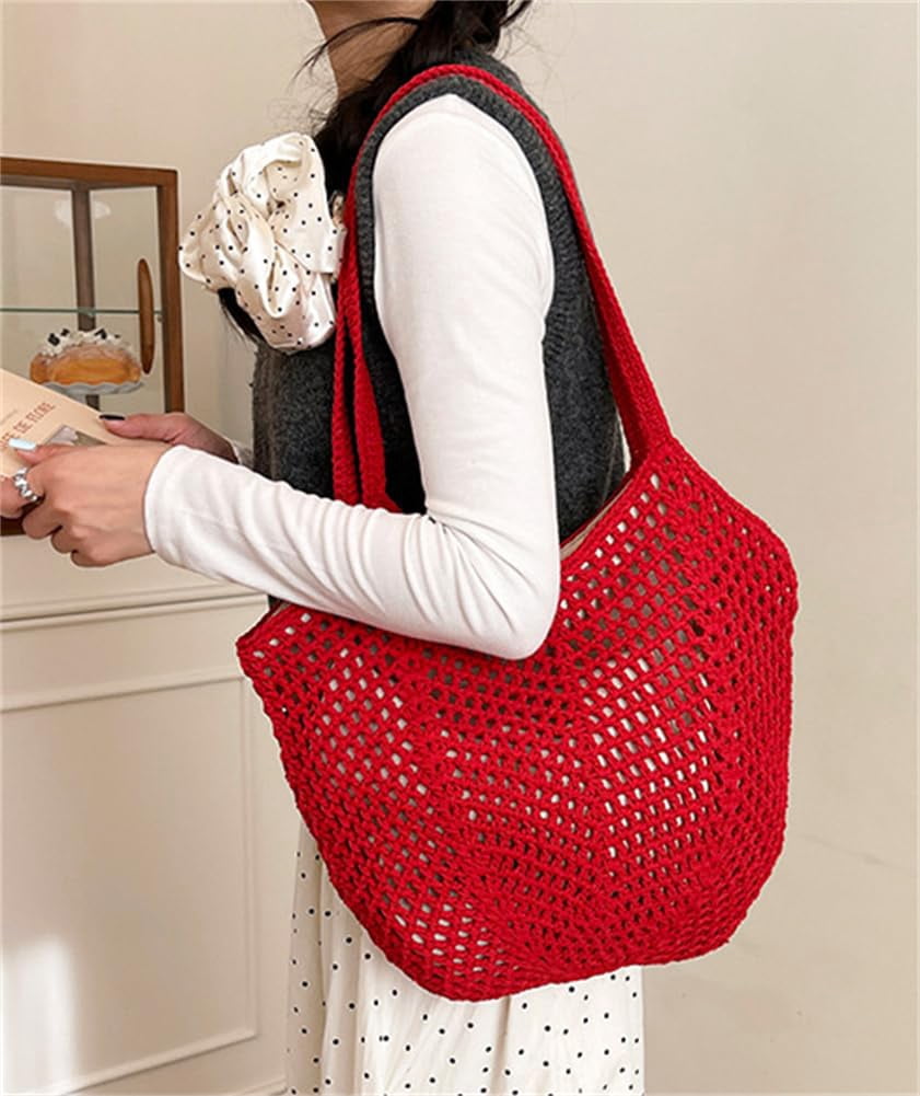 Beach Tote Bag for Women Raffia Crochet Purse Large Summer Hobo Woven Shoulder Handbag for Vacation