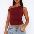 thumbnail image 1 of Camiseta sin mangas corta para mujer Color sólido asimétrico estilo sexy Slim Fit para club nocturno, 1 of 7