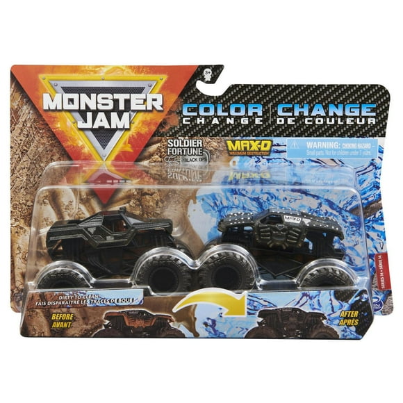 Monster Jam, Official Soldier Fortune Black Ops vs. Max-D Color-Changing Die-Cast Monster Trucks, 1:64 Scale