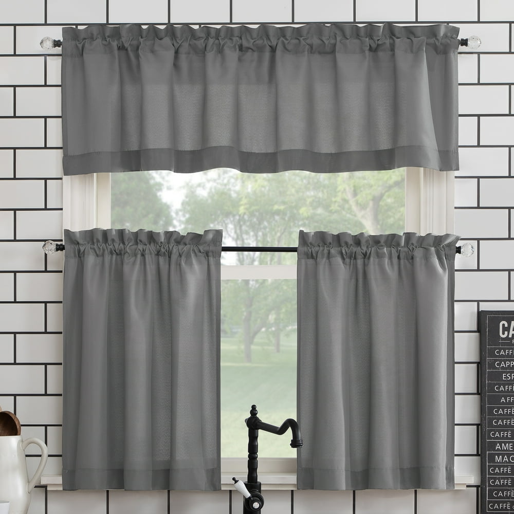 Mainstays Solid 3 Piece Kitchen Curtain Set - Walmart.com - Walmart.com