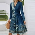 thumbnail image 3 of Xyxonk Dresses for Women 2025 Trendy Long Sleeve Teacher Dress Fall Empire Waist a Line Dress Office V Neck Floral Print Dresses Dark Blue XL, 3 of 4