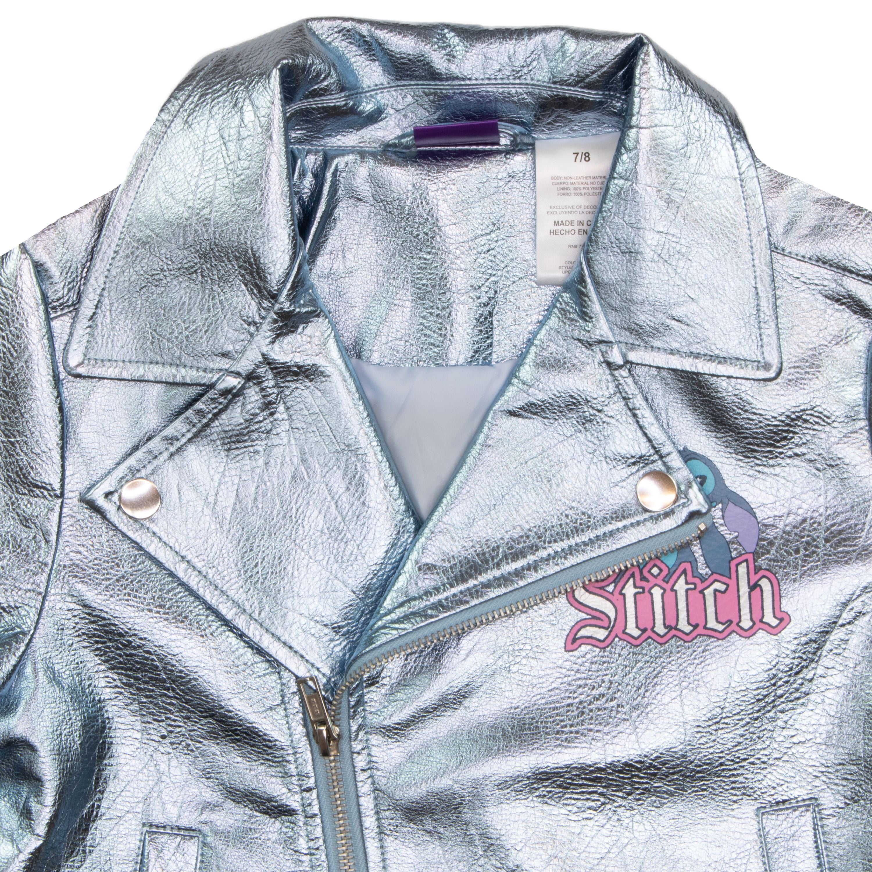 Disney Lilo & Stitch Rock and Roll Girl's Faux Leather Jacket - Zip-Up Moto Biker Jacket for Kids (Size 4-12)