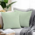 thumbnail image 2 of Simple White Striped Outdoor Pillow Covers Set of 2 Green Stripes Vintage Linen Waterproof Throw Pillow Case Decorative Square Cushion Cover for Patio Couch Garden Balcony, 16"x16", 2 of 9