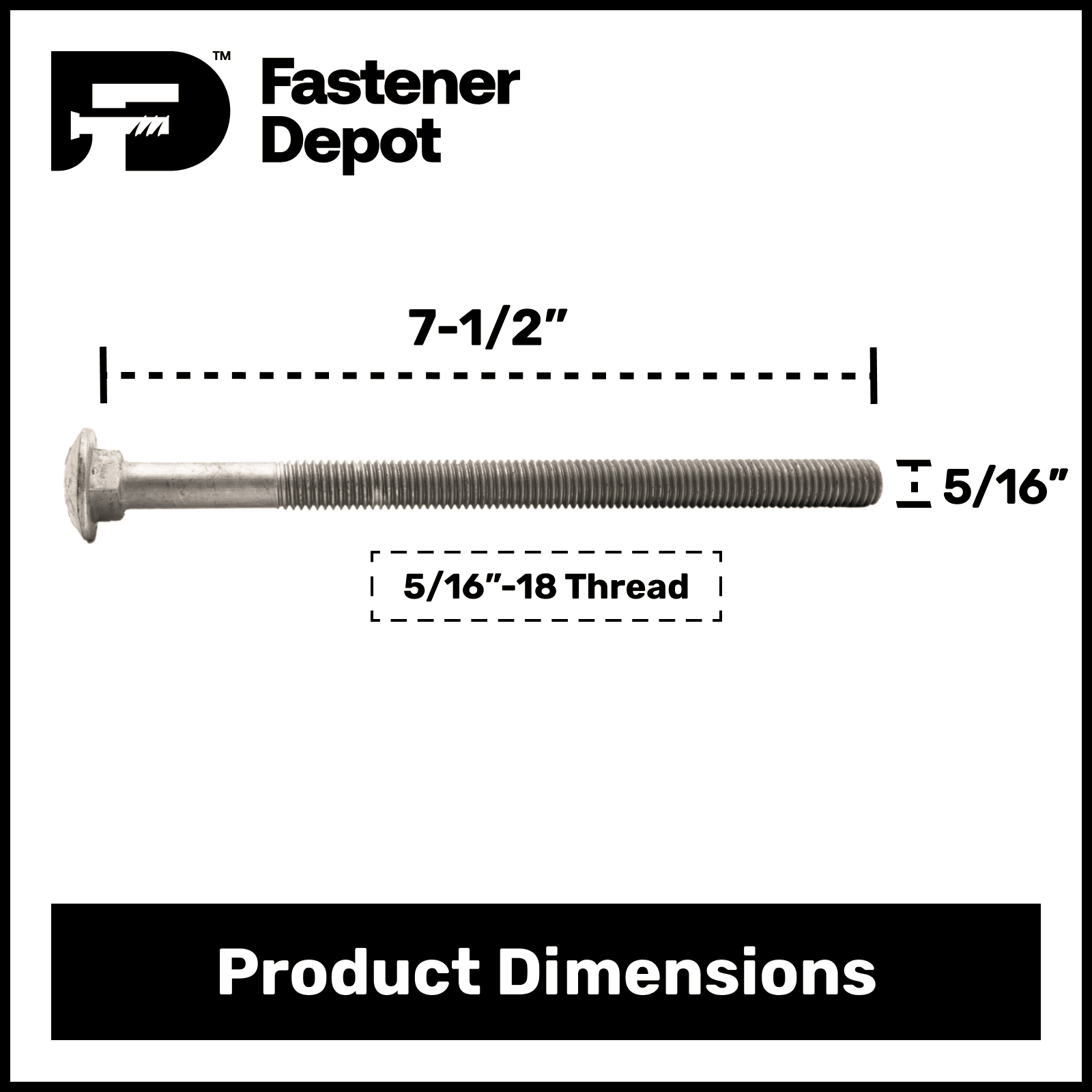 5/16"-18 x 7-1/2" Hot Dipped Galvanized Carriage Bolt w/Nuts & Flat Washers, Quantity 50 - by Fastener Depot, LLC