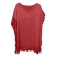 thumbnail image 4 of Clearance! Lisingtool Swim Suit Coverup for Women Women's Trim Kaftan Chiffon Tassels Swimwear Beach Loose Bikini Cover Up Tops Red, 4 of 4