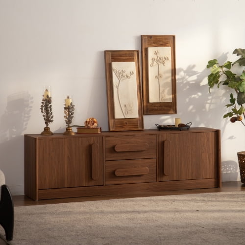 63" Buffet Sideboard Cabinet with 2 Doors & 2 Drawers, Soft-Close Hinges and Silent Slide Drawers, MDF Storage Credenza Console for Living Room, Dining Room, Entryway, Walnut Brown