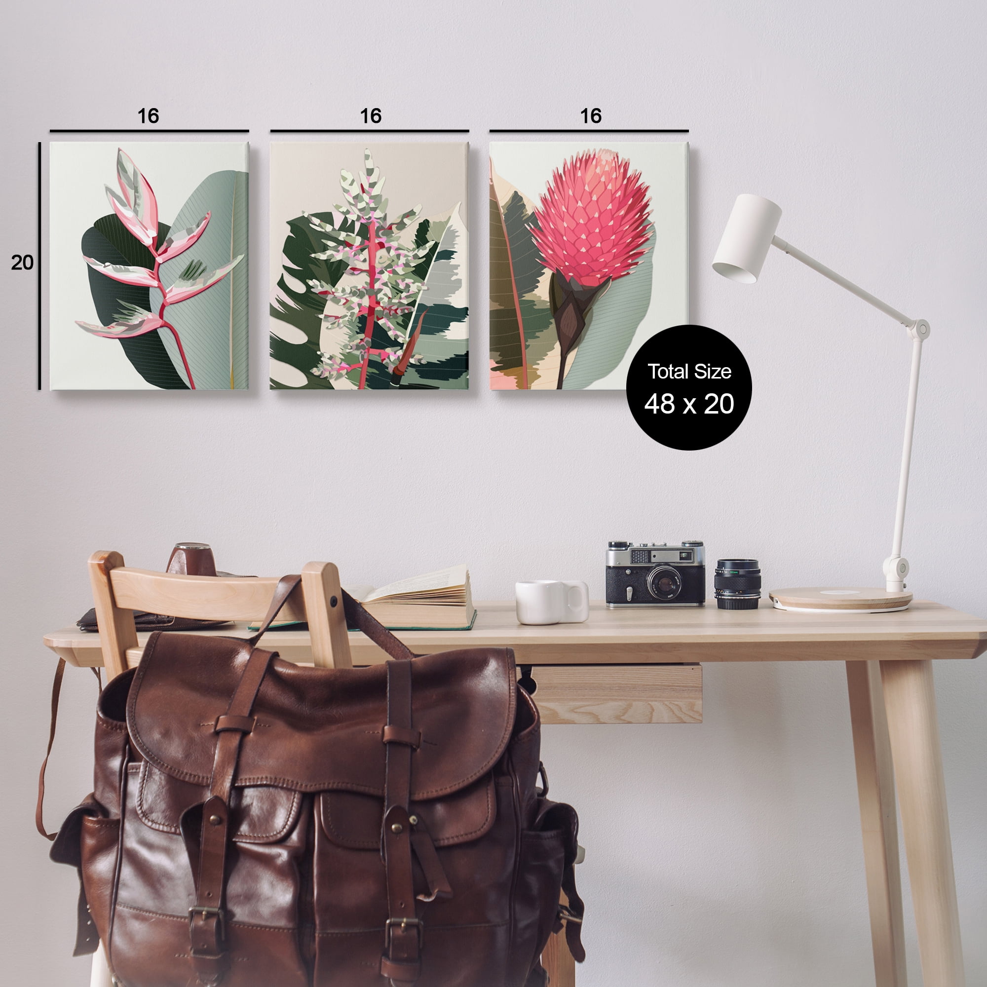 Stupell Industries Modern Tropical Plants Botanical & Floral Painting Gallery Wrapped Canvas Print Wall Art, 16 x 20, Set of 3