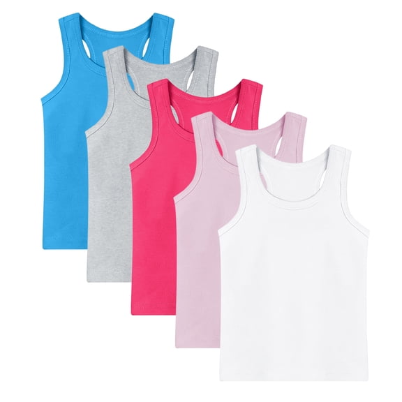 Lopecy-Sta 5-Pack Girls' Cotton Tank Tops Sleeveless Crew Neck Undershirts Soft Breathable Basic Vests for Kids and Teens Casual Everyday