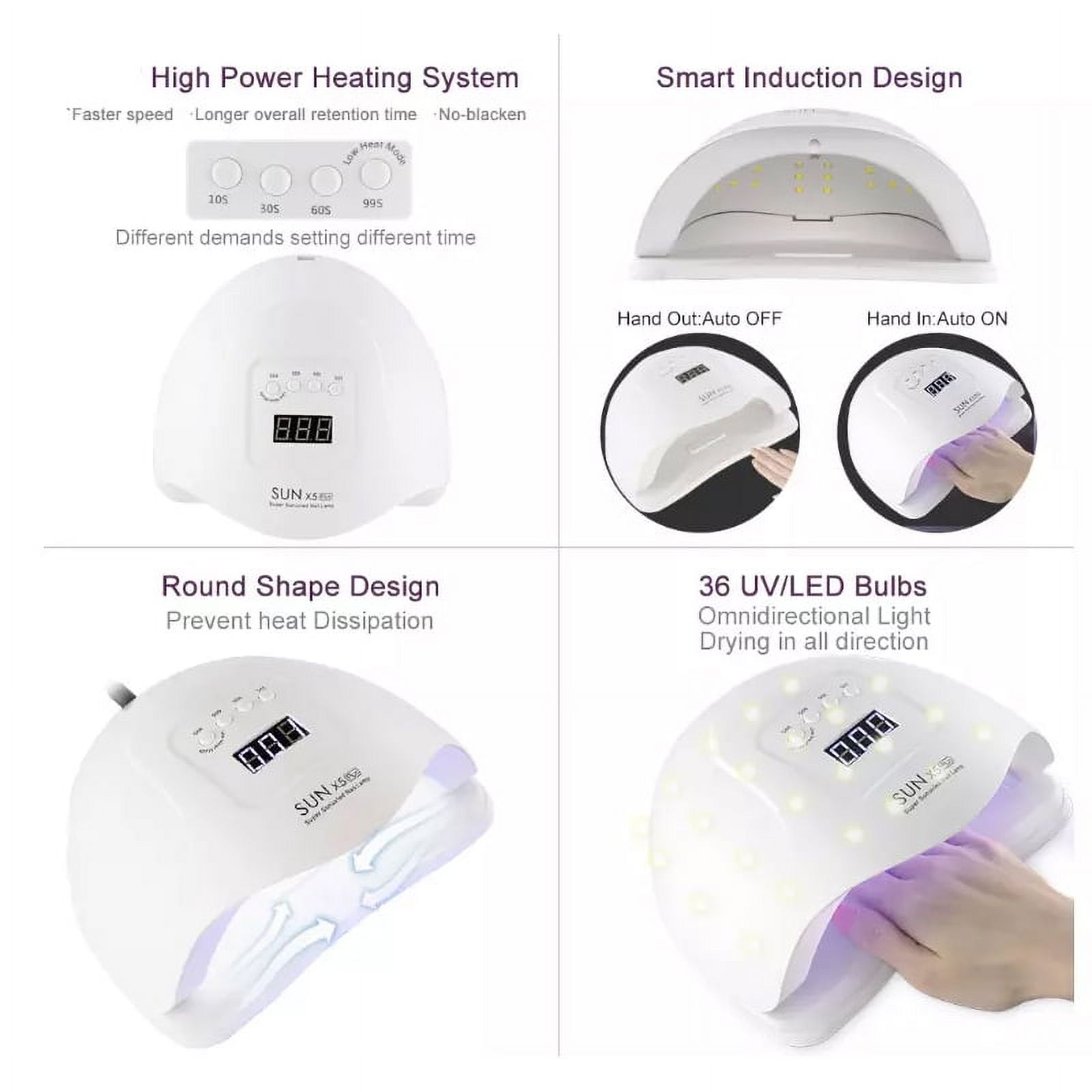 UV LED Nail Lamp,Nail Dryer LED UV Nail Light for Gels Polishes with Sensor 4 Timer FZFLZDH 80W SUN5 （White）