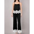 thumbnail image 5 of Women 2 Piece Lace Trim Top and Wide Leg Pants Set Casual Summer Lounge Outfit Black S, 5 of 7