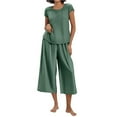 thumbnail image 3 of VISALY Two Piece Pajama Set Plus Size Sleepwear Set Short Sleeved Shirts Crewneck Pullover Capri Pants Wide Leg Pants Lounge Sets Loose Set for Middle and Elderly Home Wear Green 4Xl, 3 of 9
