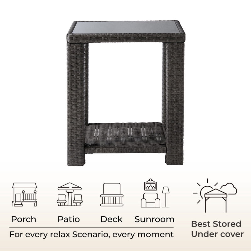 CHITA Outdoor Flat Wicker Side Table, Gray