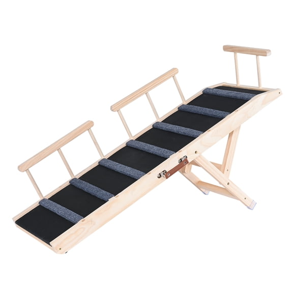 Folding Wooden Dog Ramp Adjustable Length 47.2 Inches for Pets and Cats