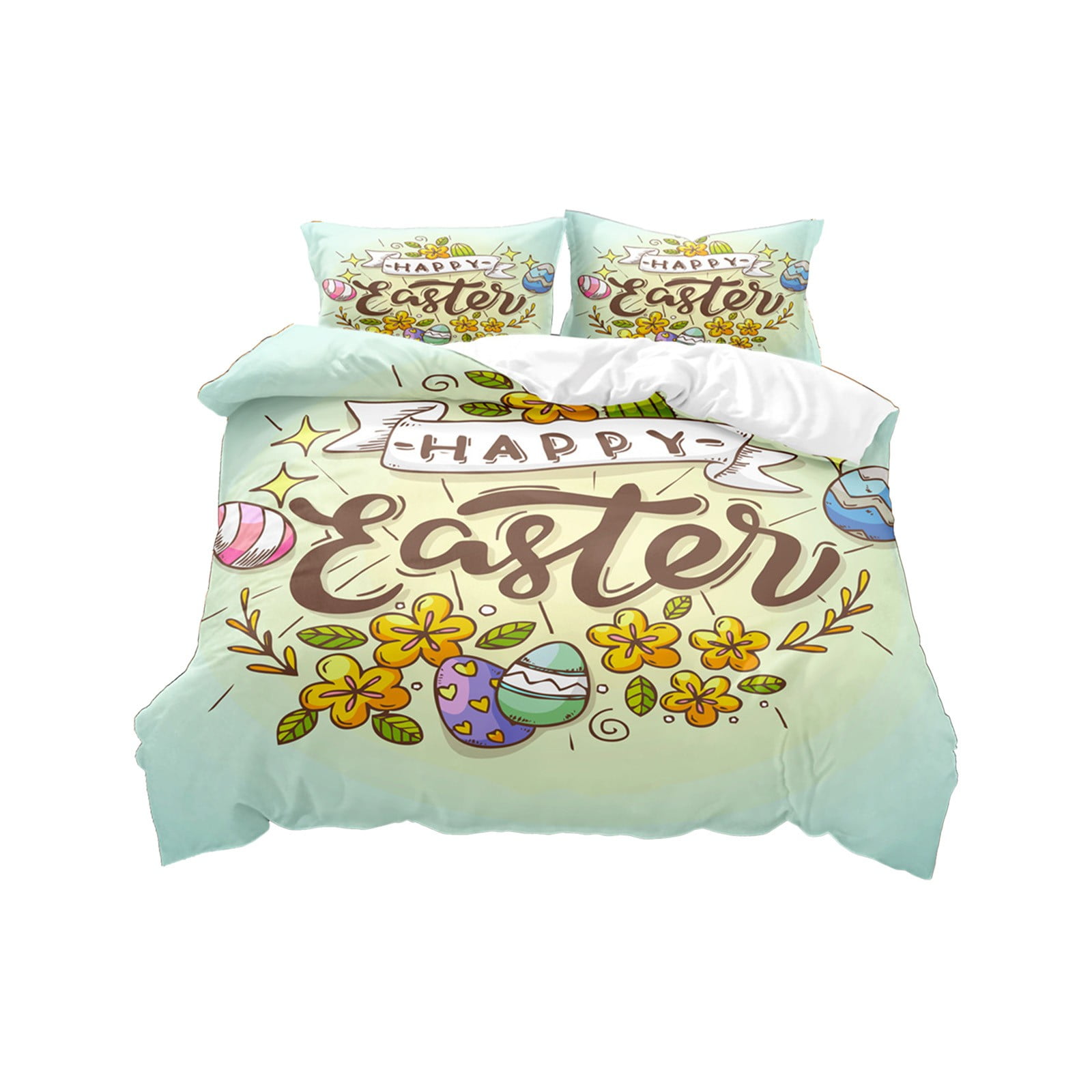 Easter Queen Comforter Set 3-Piece: Adorable Bunny & Egg Duvet Cover with 2 Standard Pillowcases | Spring Home Decor by PALIFEUR