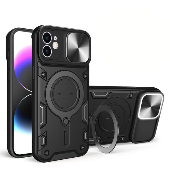 Hybrid Case for iPhone 12, with Rotating Stand Ring Magnetic Magnet Drop Protection Rugged Cover Heavy Duty Phone Case for iPhone 12 - Black