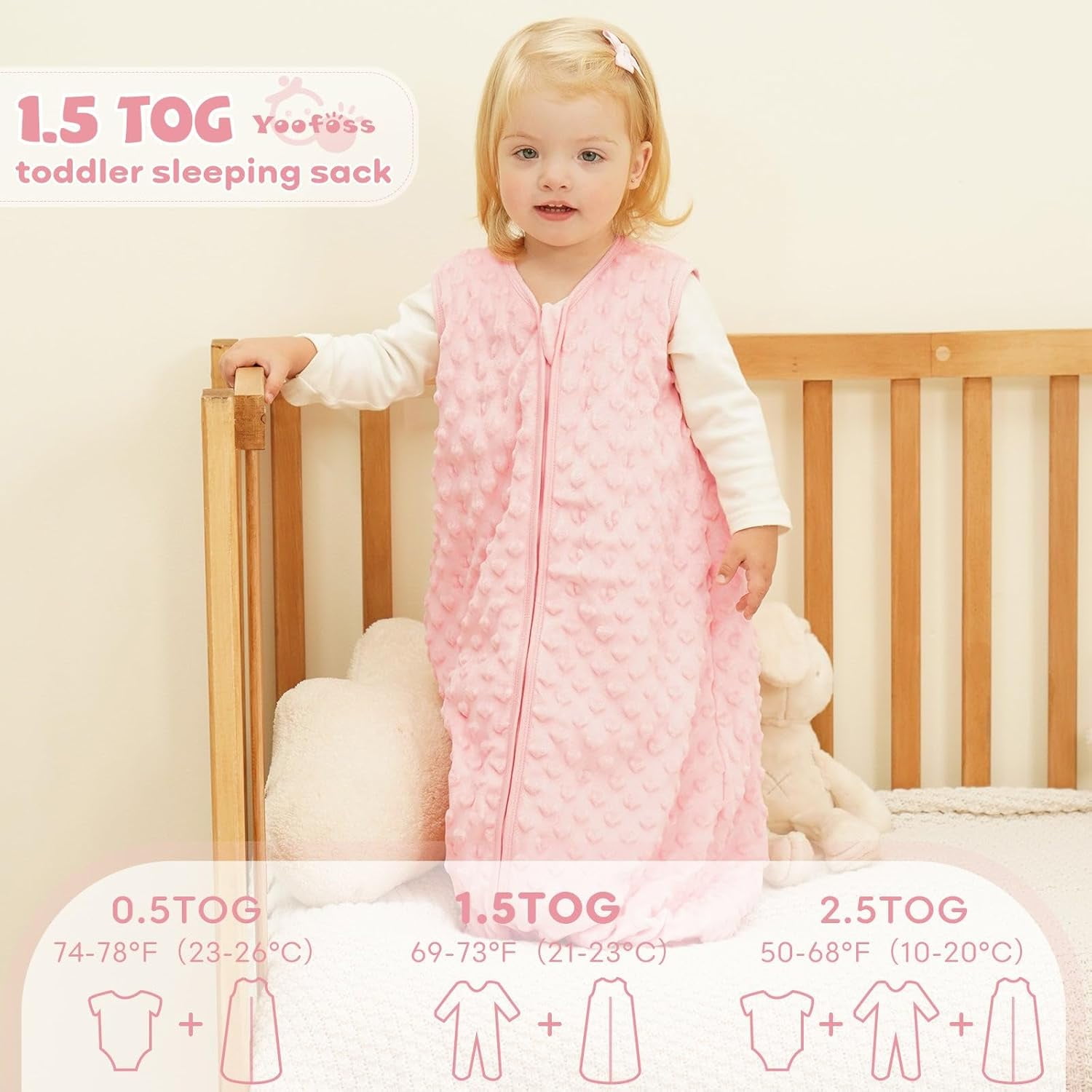 Yoofoss Fleece Baby Sleep Sack 6-12 Months with Plush Dots, TOG 1.5 Baby Wearable Blanket with 2-Way Zipper, Cotton Toddler Sleep Sack Fleece
