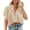 Beige, variant on Womens Short Sleeved Button Down Cropped Shirts, Casual Crop Tops, Lapel Blouse with Chest Pocket
