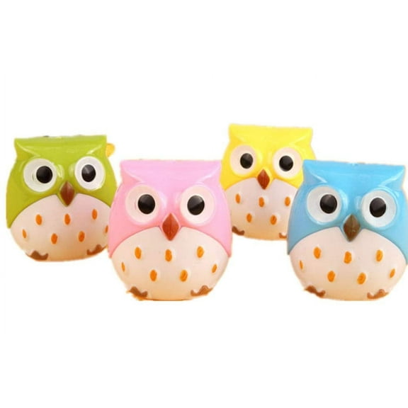 RETON 4 Pcs Pencil Sharpener Hand Held, Easy Open Tray , Novelty Cute Owl Manual Pencil Sharpener with Manual Double Hole for People
