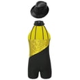 thumbnail image 2 of TiaoBug Kids Girls Sequin Jazz Dance Outfit Sleeveless Short Biketard Gymnastics Leotard with Sequin Hat Yellow&Black 14, 2 of 7