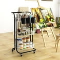 thumbnail image 6 of 3-tier rolling cart with metal handles, tabletop, cup holder, hooks, plastic storage basket and lockable wheels, 6 of 14