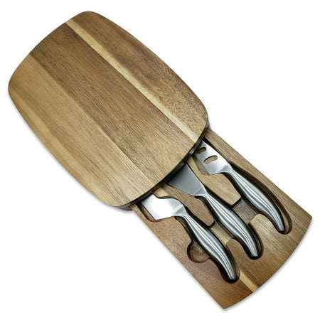Wooden Cheese Boards Premium Acacia Wood Cheese Board With Utensils - Wooden Serving Tray with Three-Piece Cutlery Set, Modern Classic Design - Perfect for Birthday, Housewarming & Wedding Gifts ()